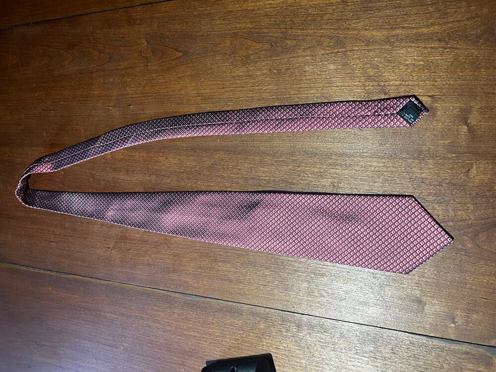 Pierre Cardin 100% Silk Tie Red Blue Silver Geometric 57” x 3.75”
